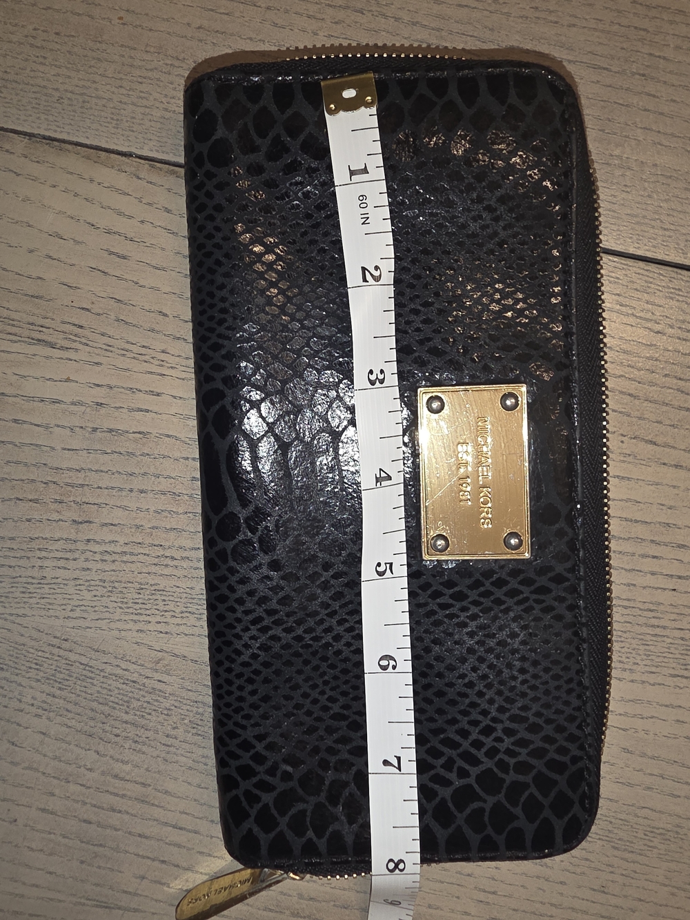 Michael Kors Black Snake-Embossed Zip Wallet